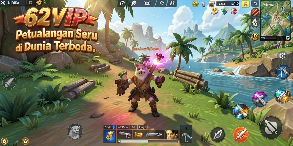 Tangkapan layar gameplay 62VIP menunjukkan petualangan seru di dunia terbuka.