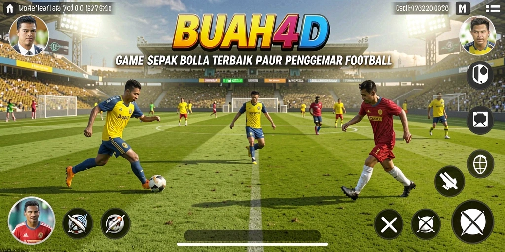 Screenshot BUAH4D menampilkan aksi seru di lapangan sepak bola.
