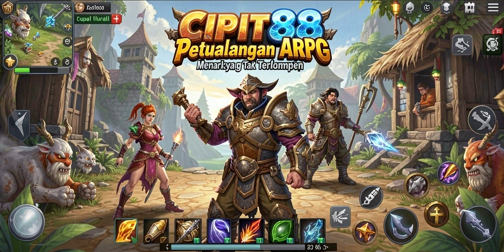 Tampilan aksi seru dalam gameplay CIPIT88 dengan karakter dan musuh yang beragam.