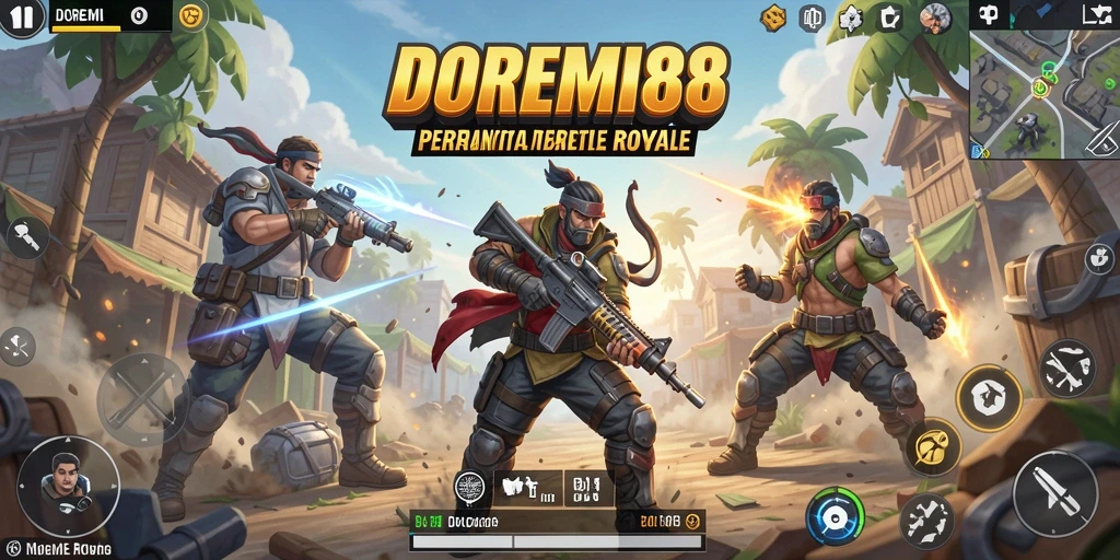 Screenshot gameplay DOREMI88 yang menampilkan aksi pertempuran Battle Royale.