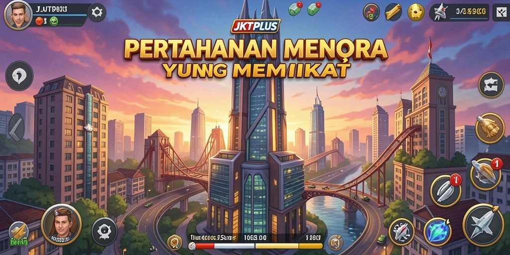 Tampilan gameplay JKTPLUS yang menegangkan dalam pertahanan menara.