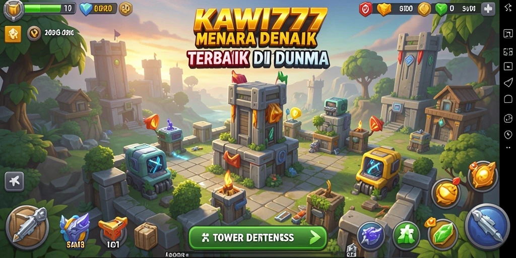 Screenshot gameplay KAWI777 menampilkan serangan strategi menara yang menarik.