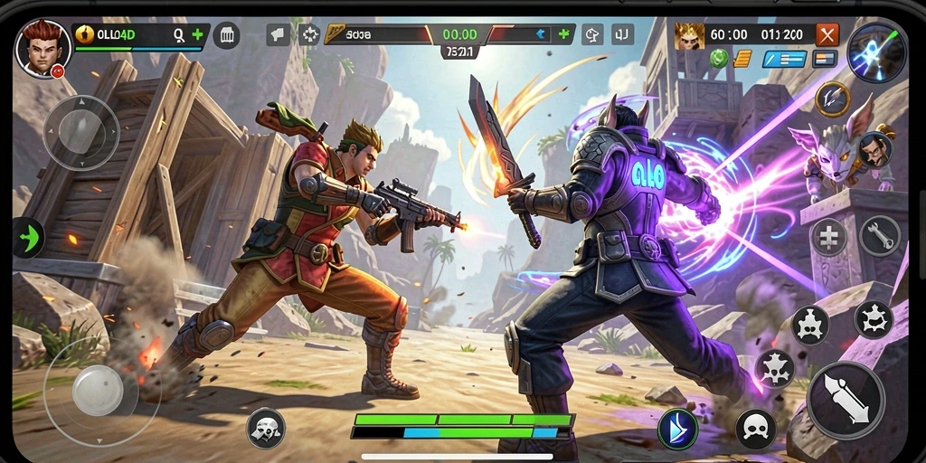 Gameplay intens OLLO4D menampilkan pertarungan karakter yang mendebarkan.