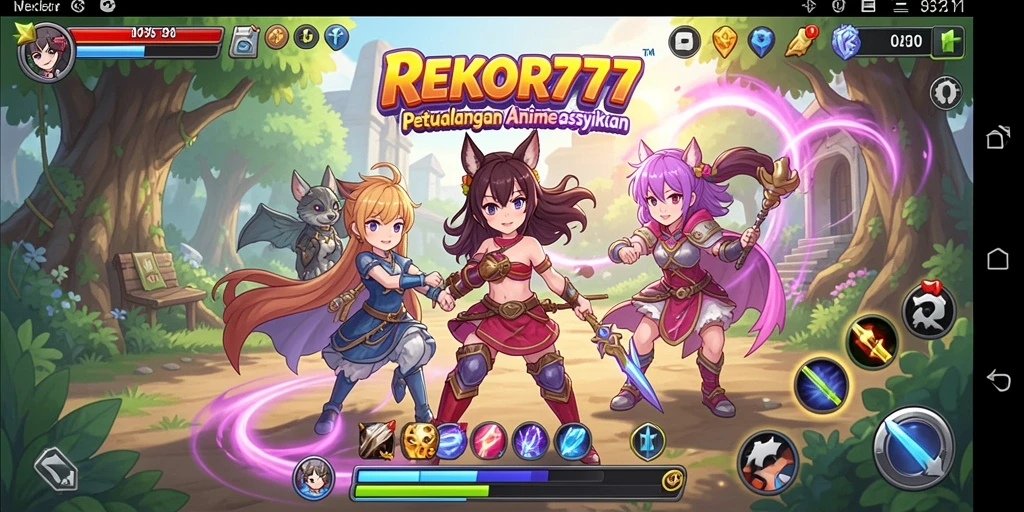 Tampilkan gameplay seru dari REKOR777 dengan karakter anime.