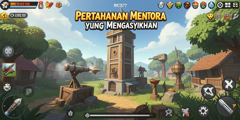Tampilan gameplay menakjubkan di RICIS77 dengan aksi pertahanan menara.
