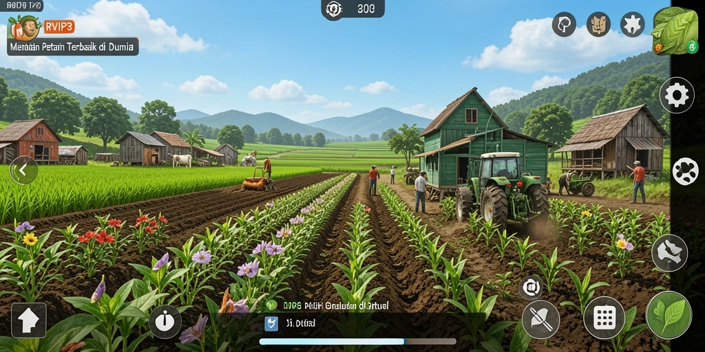 Tampilan screenshot game RVIP3 dengan pemandangan ladang yang hijau.
