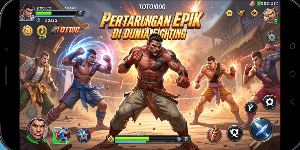 Screenshot utama TOTO1000 menampilkan aksi pertarungan yang intens.